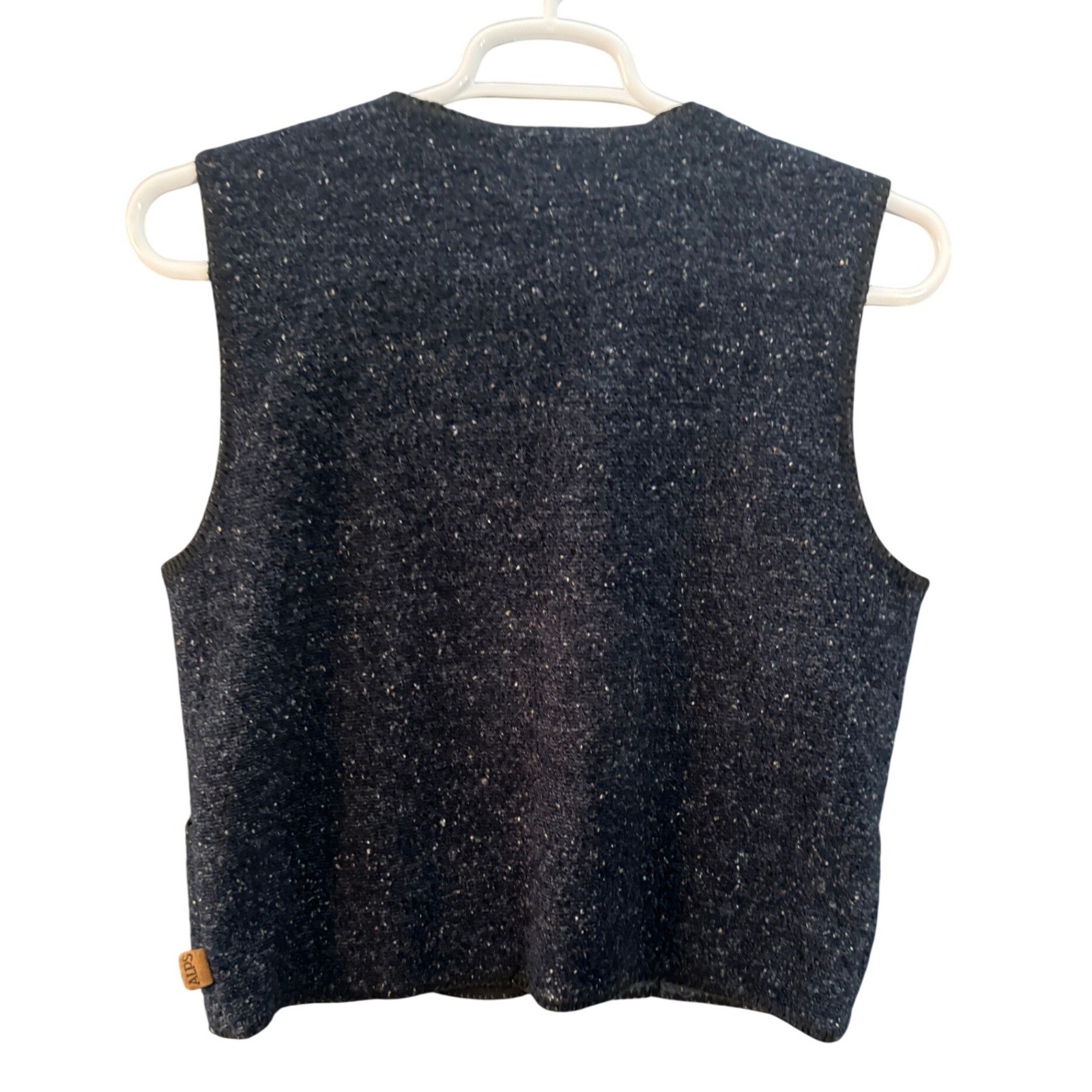 Vintage Alps Womens Knit Vest Navy Blue Speckled Button Front Pockets Large USA