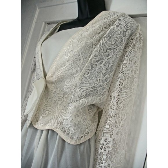 80s Dress Sz 12 L Vintage Ivory Semi Sheer Flared Skirt &Jacket, ck measurement