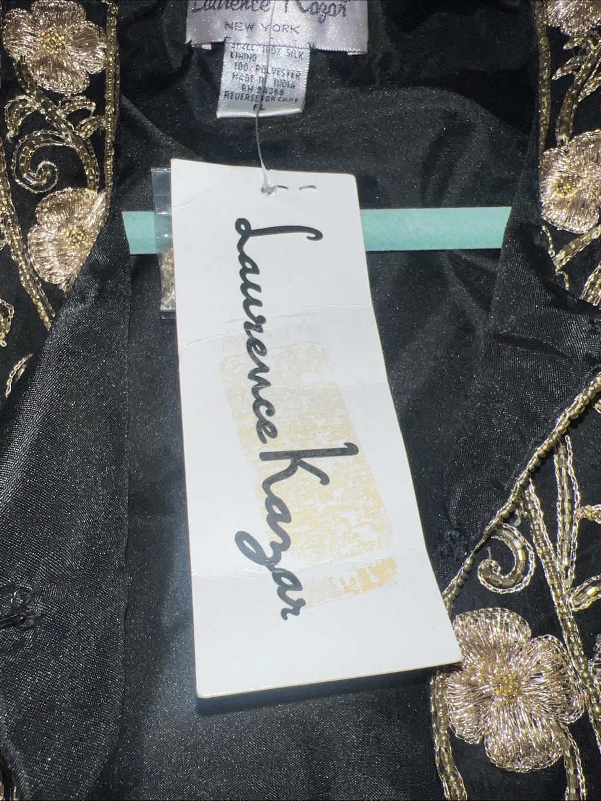 NWT 80s Laurence Kazar NY Vtg Glamour Gold Black Embroidered Jacket Silk Sz PL