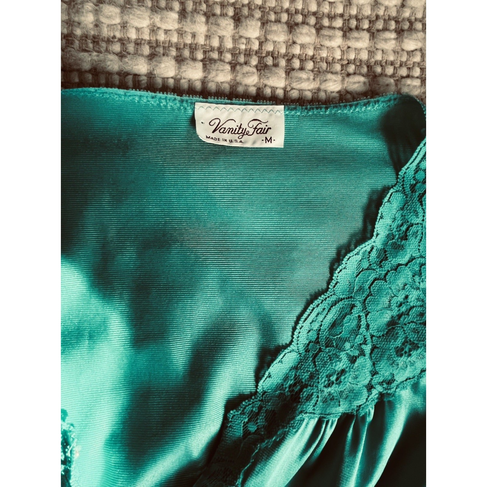VTG ~ Vanity Fair 3 Piece Set~ ROBE &Pajama Top & Pants Teal & Lace SIZE M