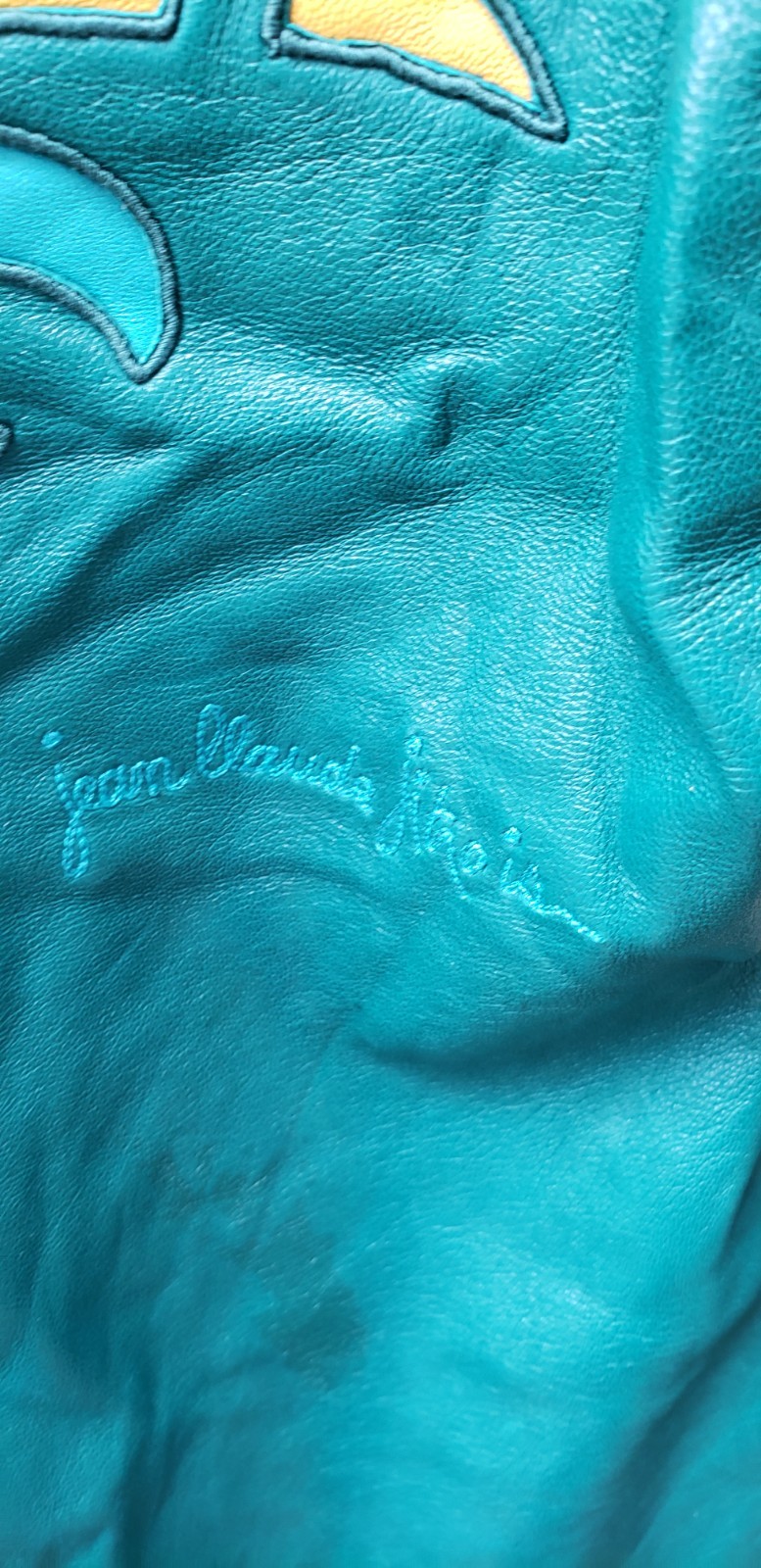 VTG 80s Jean Claude Jitrois Green Leather Jacket Sz 42 Designer Art FLAWS