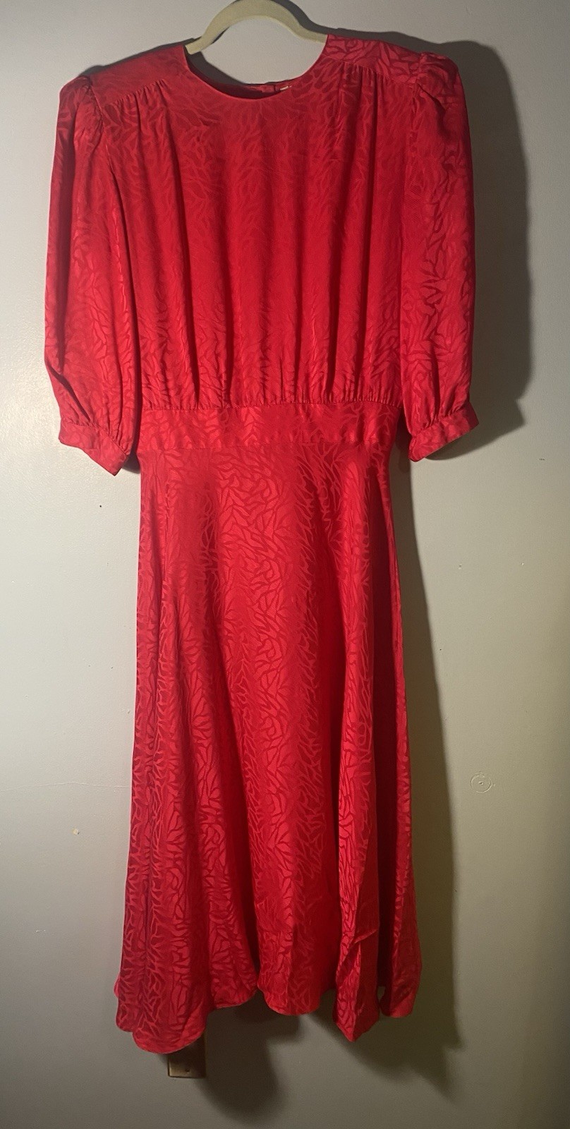 Vintage Argenti Silk Maxi Dress 12(10) Fuschia Red Balloon Sleeves Button Back