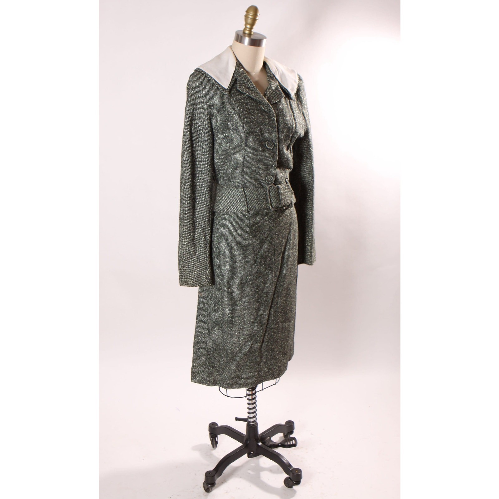 1940s Gray Green White Jacket with Matching Skirt Two Piece Suit by Winston