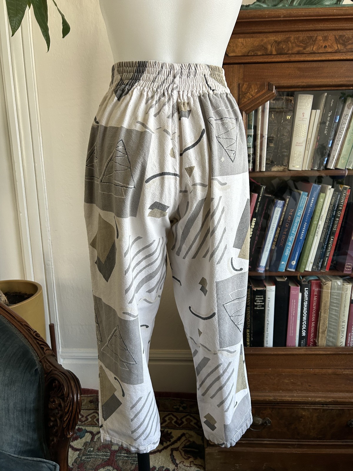 Vintage 1980s Abstract Neutral Printed Wide Leg Pants Memphis ZUBAZ Style Sm