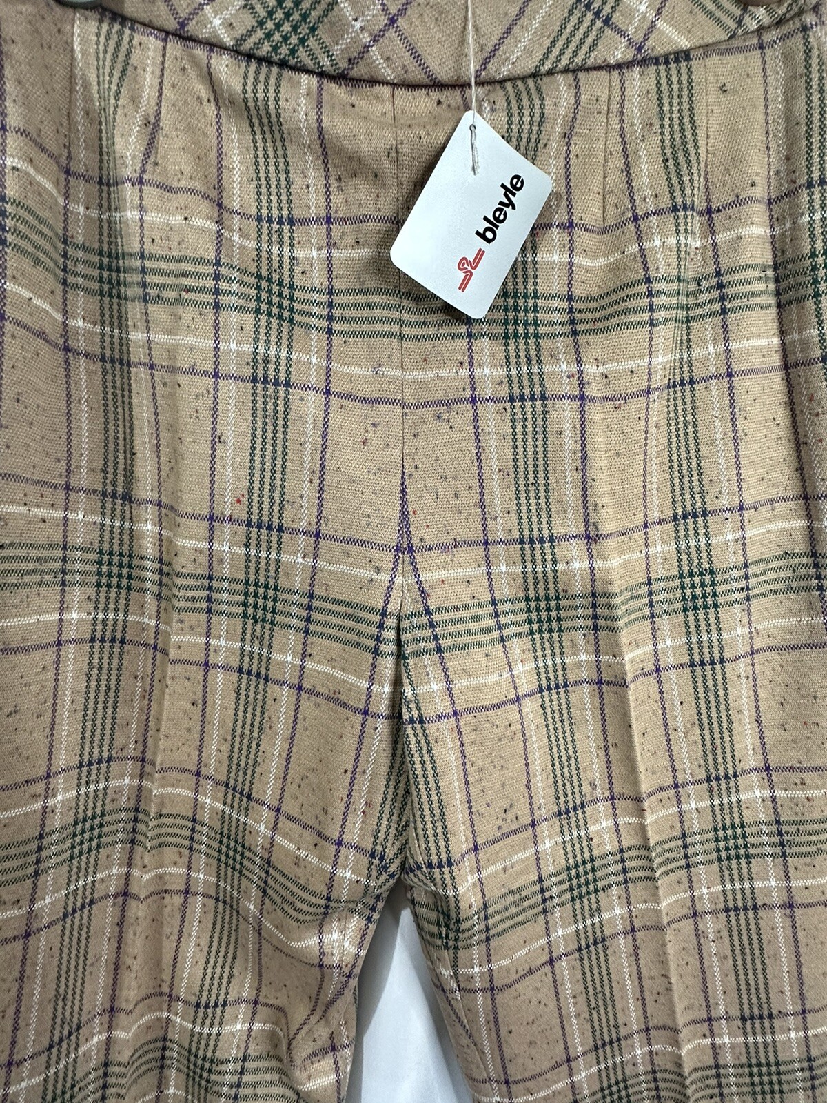 Vintage 1970s Women’s Bleyle Plaid Polyester High Waisted Pants Sz 16 Large NWT