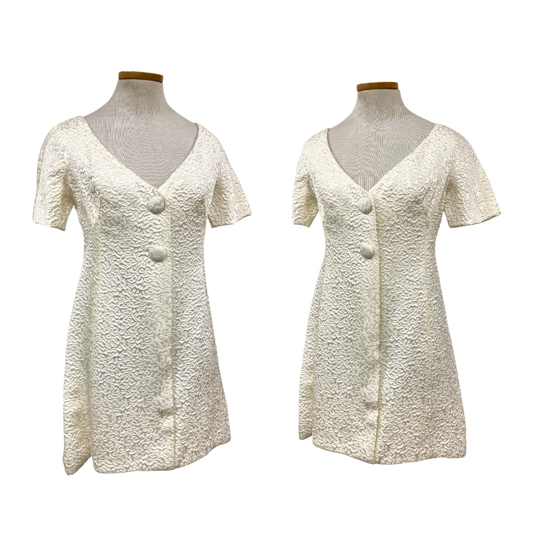 Vintage 1970s Werlé Beverly Hills Bridal Brocade Ivory 2pc Set Mini & Midi Dress