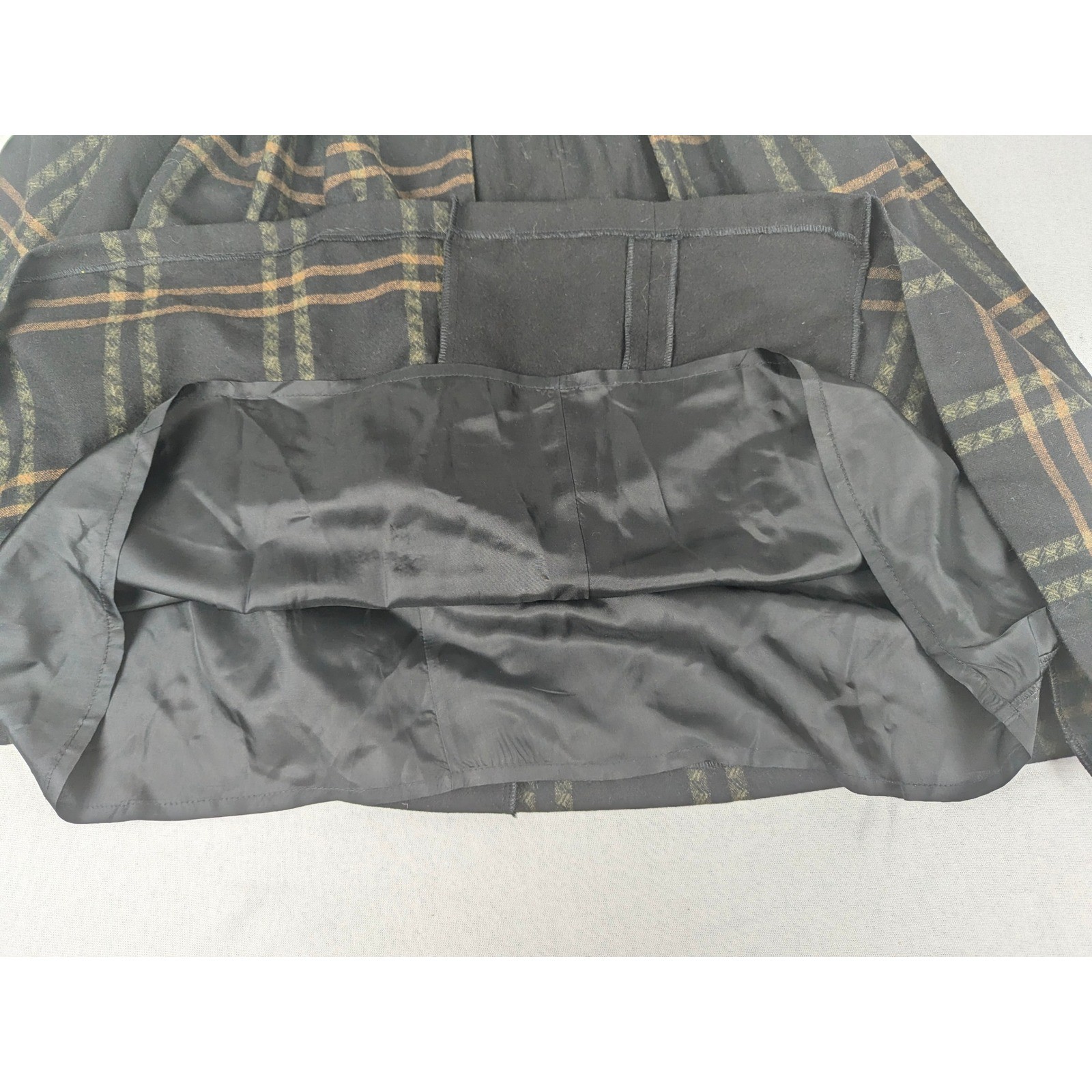 Vtg Litza Windowpane Plaid Pleated Midi Skirt Black/Brown W. Germany 30W