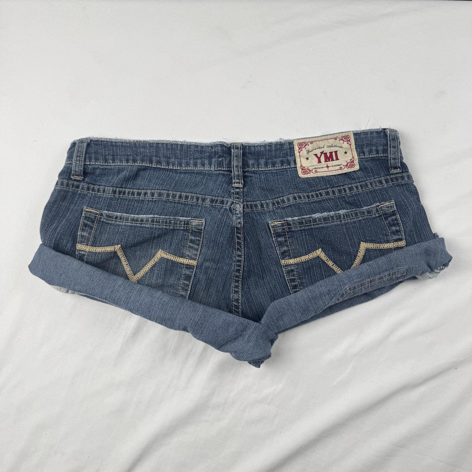 YMI Denim Shorts Juniors 9 Blue Rolled Cuff V Stitch Back Pockets Casual