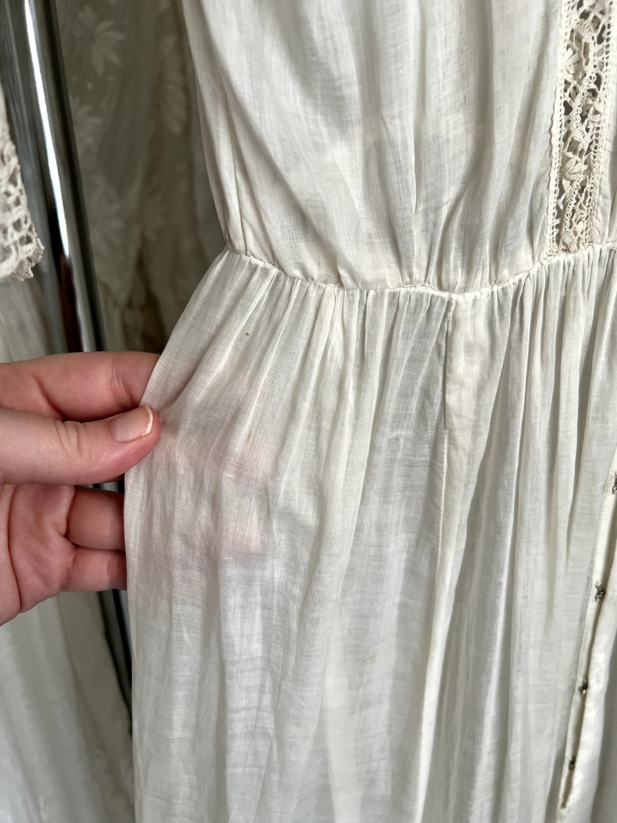 Antique Edwardian Irish Lace Pintucking Cotton Lawn Lingerie Tea Summer Dress