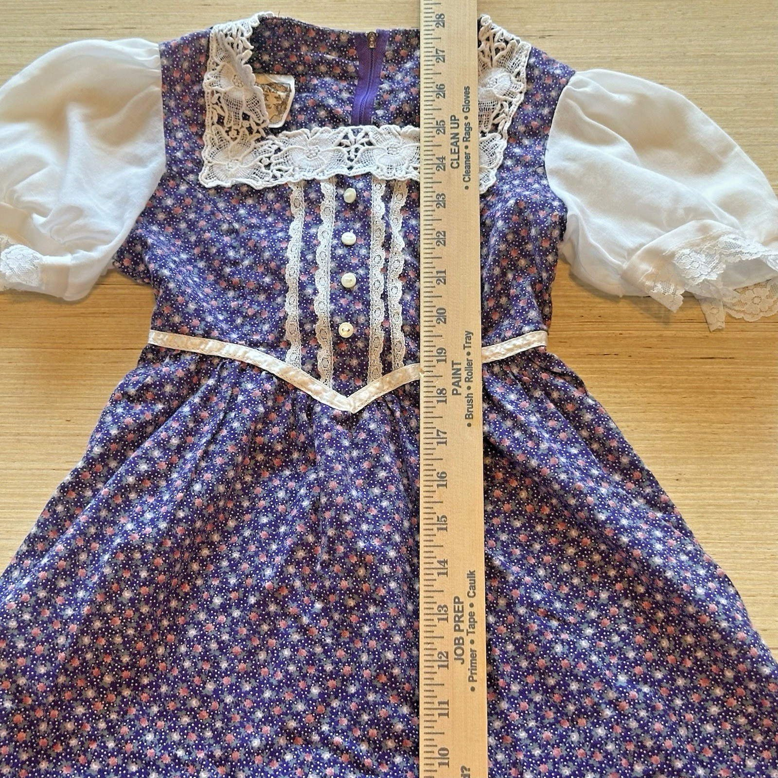 Gunne Sax By Jessica Prairie Vtg Girls Dress Purple Floral White Lace Trim 70’s