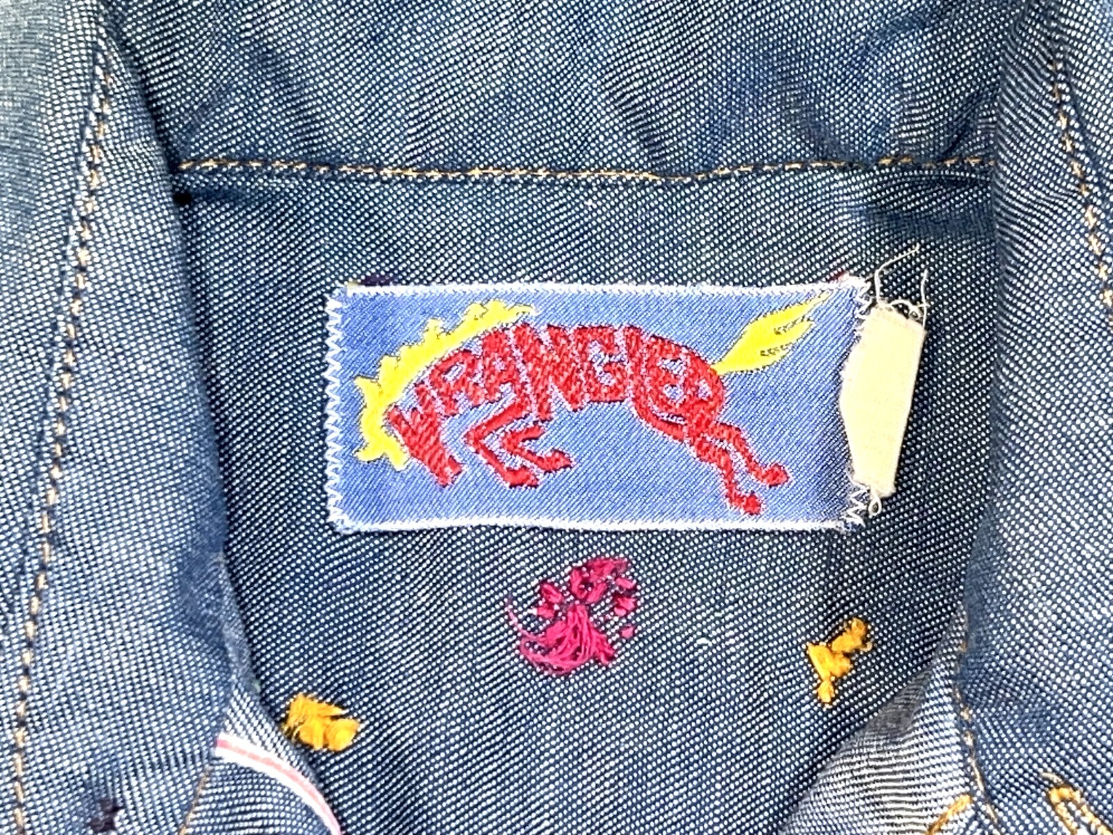 Wrangler VTG 70s Chambray Selvedge Denim Jean Embroidered Shirt Top XS/S/M