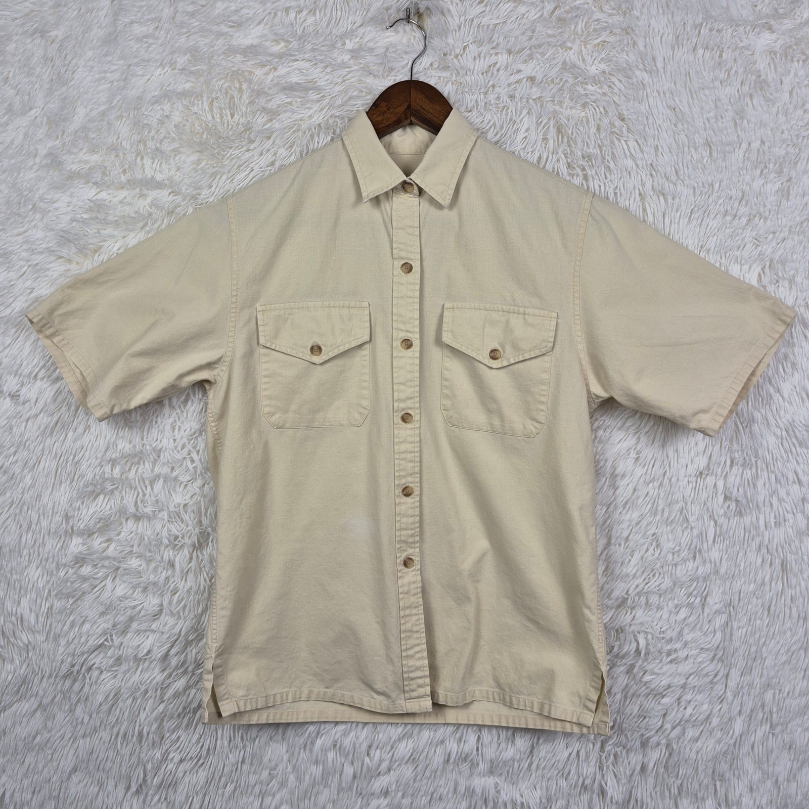 Vintage Banana Republic Safari Shirt Cotton Short Sleeve Beige Tan Utility Sz 6