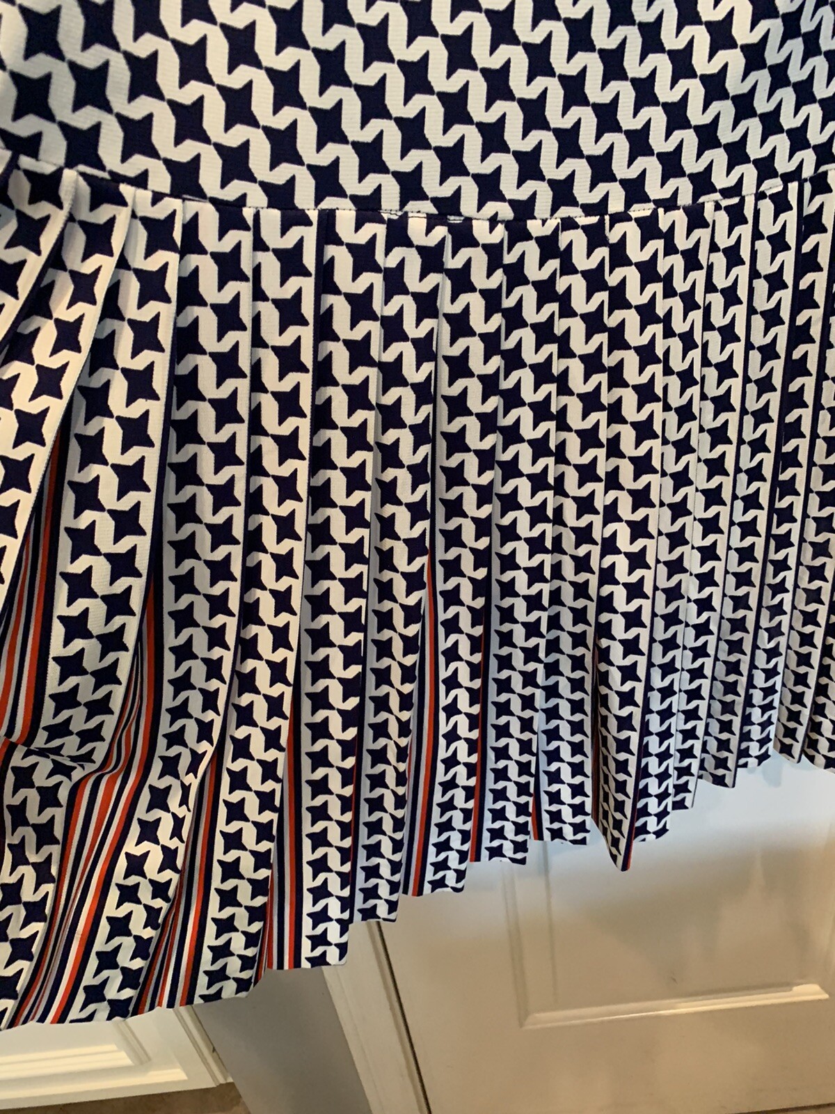 Vintage Mod Retro Nancy Greer NY Pleated Blue White Orange Dress