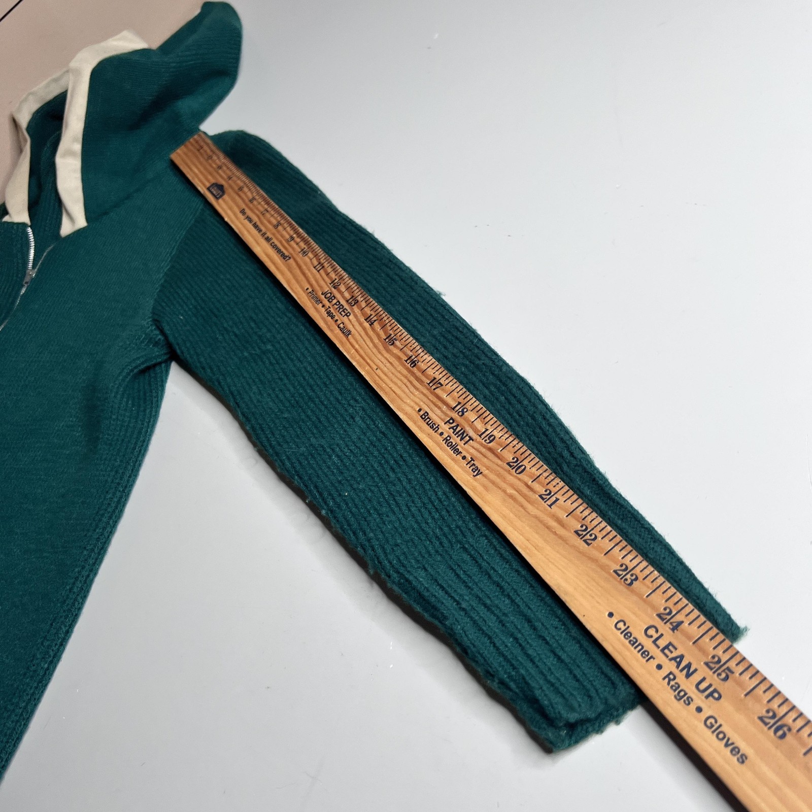 50s Vintage Hoodie Sweater M Green Hooded Full Zip Knit Jacket Pockets