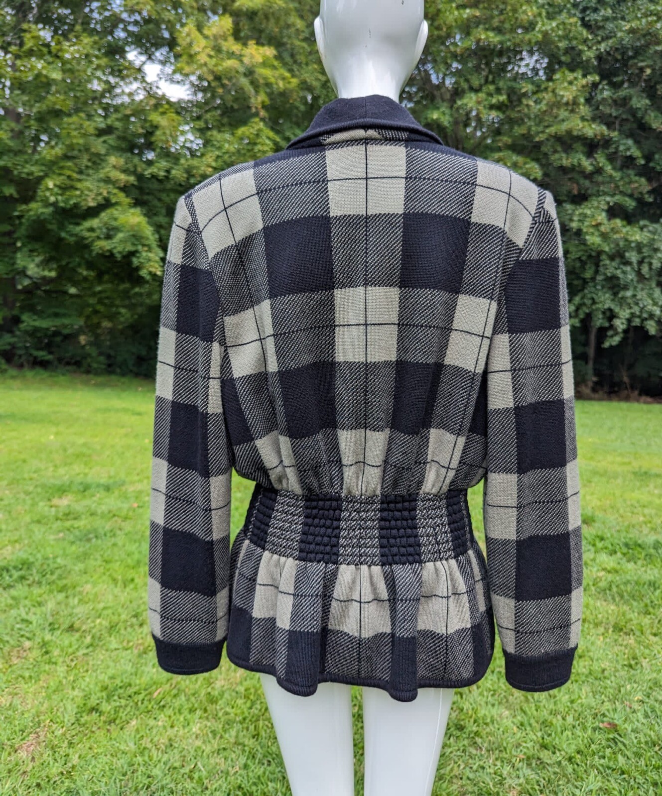 VINTAGE 1980’S PLAID WOOL JACKET W CINCHED WAIST BY VALENTINO