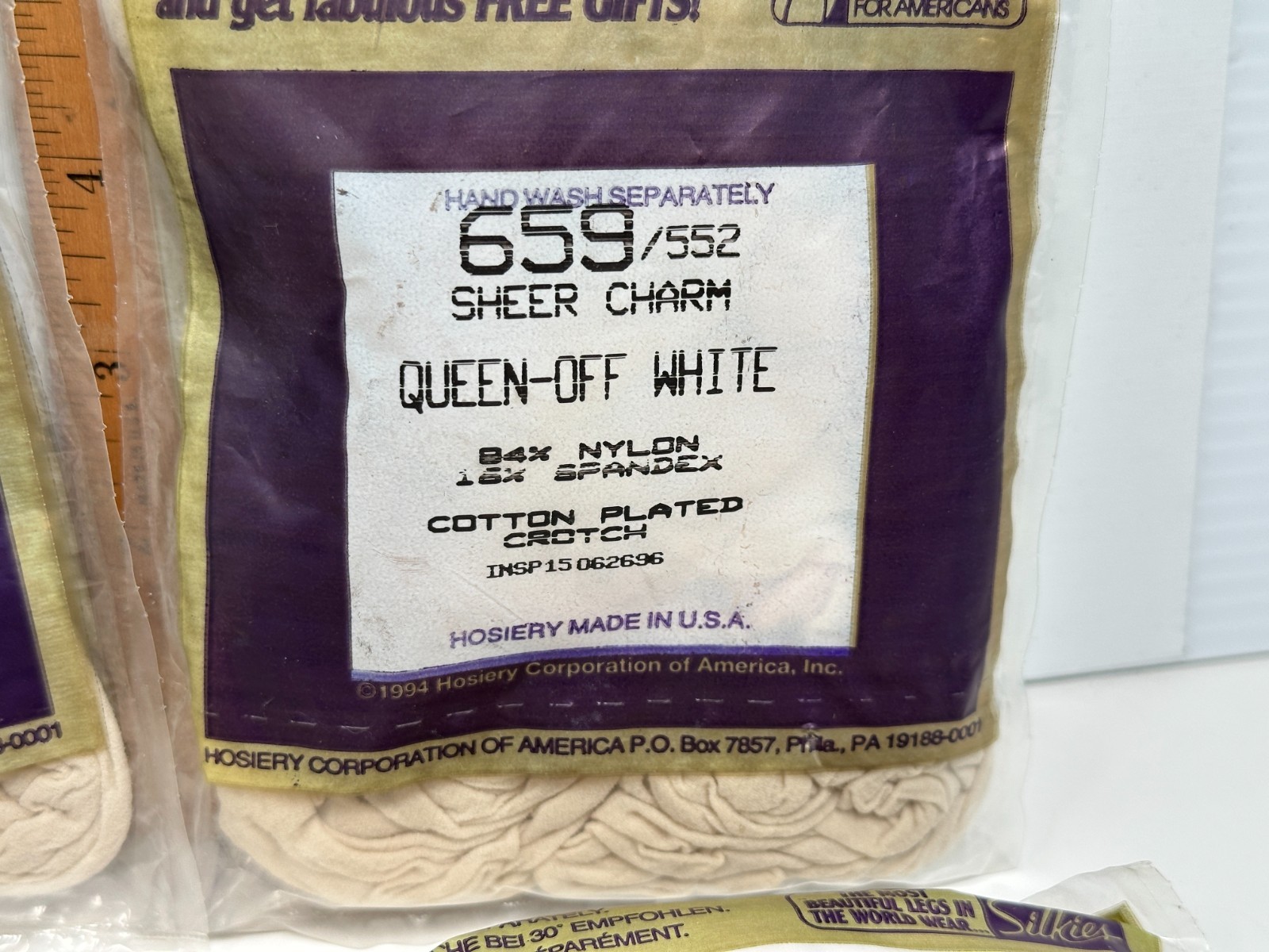 6 SILKIES Pantyhose Nylon Spandex X-Large Queen OFF WHITE 659 SHEER CHARM NEW