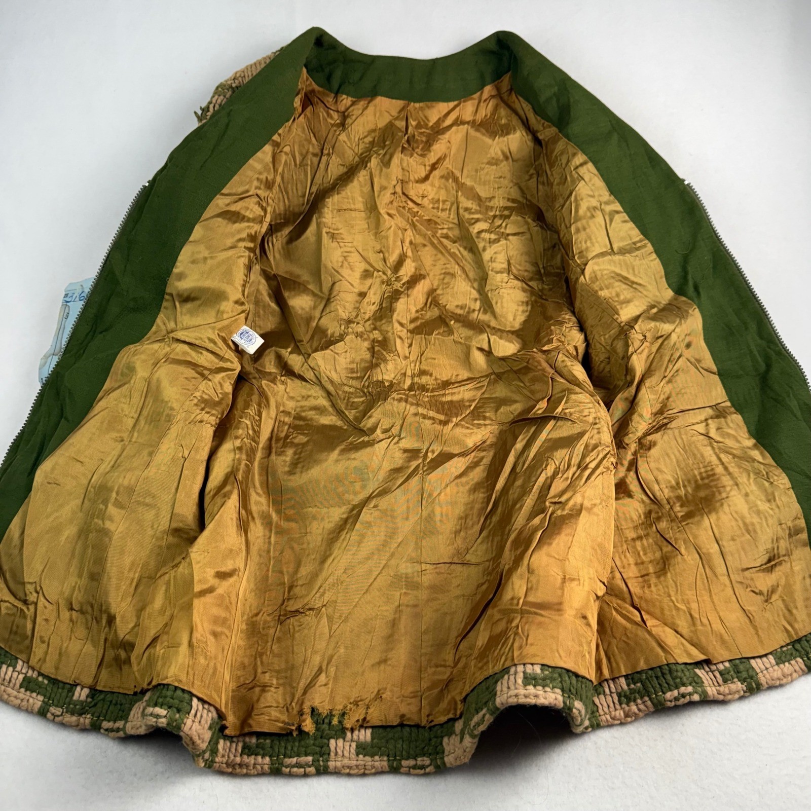 Vintage 60s ILGWU Union Made Jacket Filene’s USA Tapestry Green Tan Zip Womens S