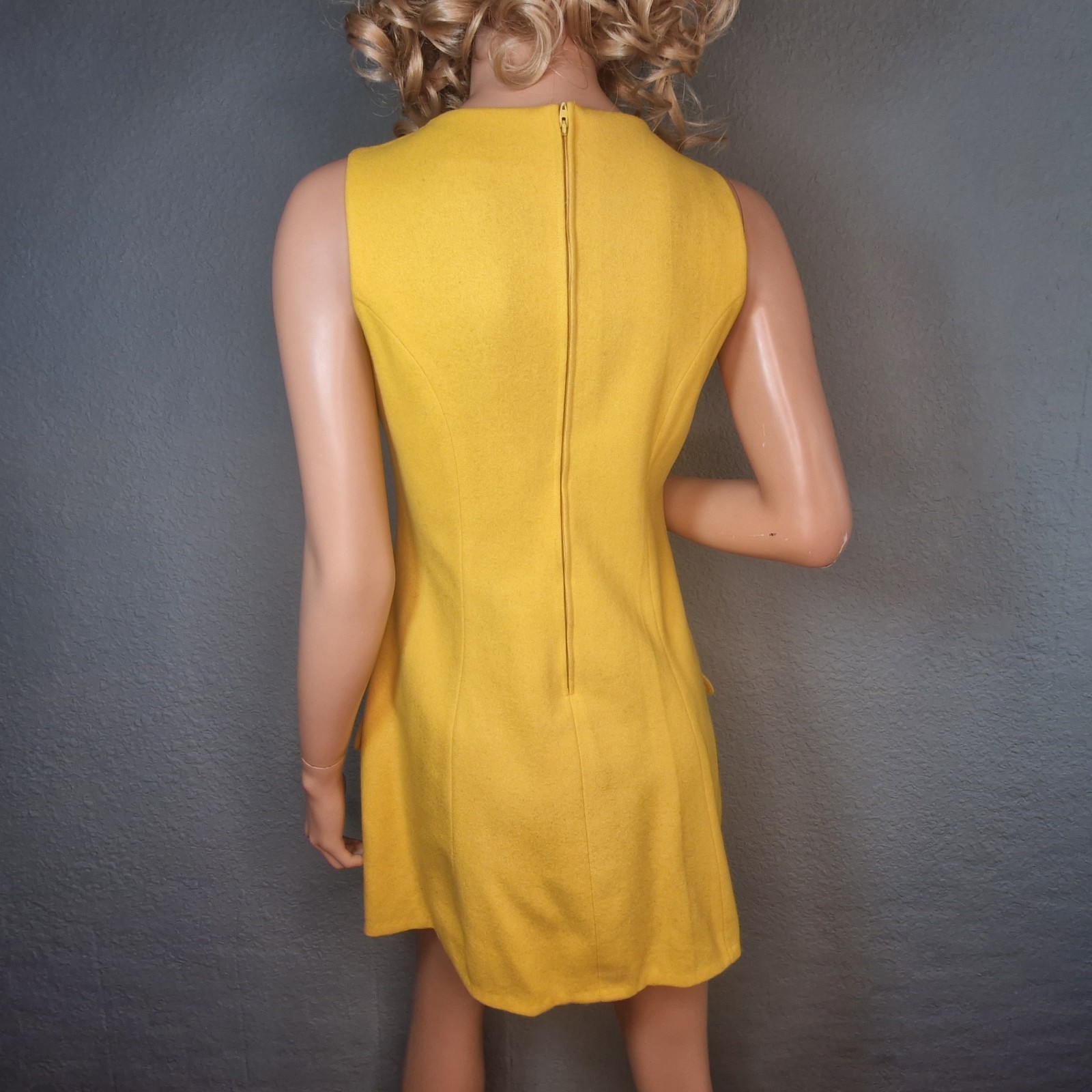 60’s Designer Mod Go Go Lemon Yellow Wool Suit Dress Mini Dress & Jacket RARE SM