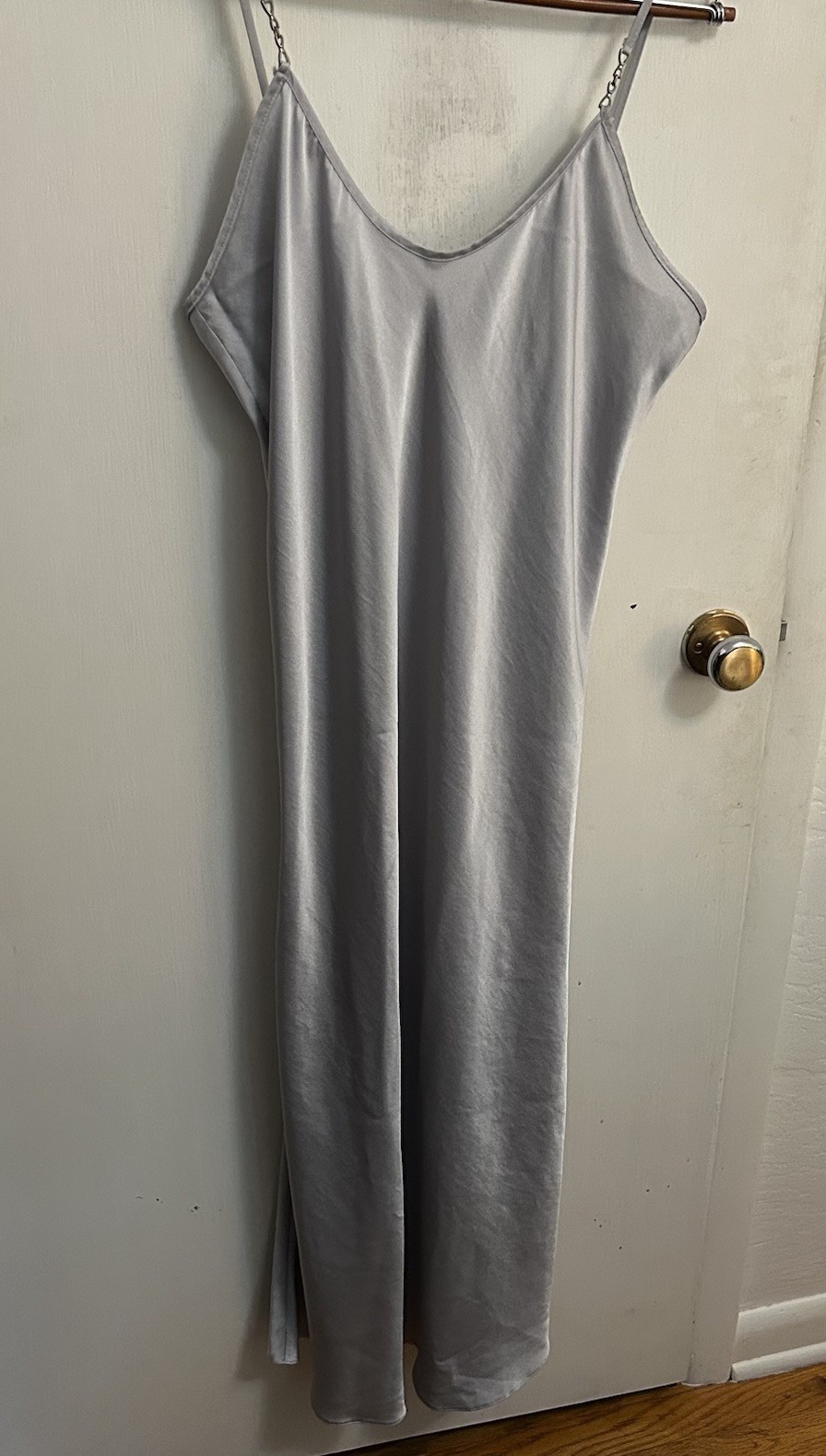 VTG 90s Bias Cut Satin Slip Dress Womens S Silver Gatsby Style Wedding Guest