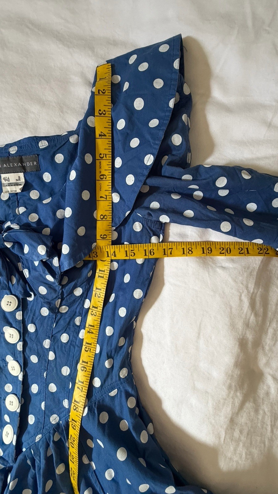 Vintage Karen Alexander 80s Blue Polka Dot Cotton Full Sweep Dress Size 8