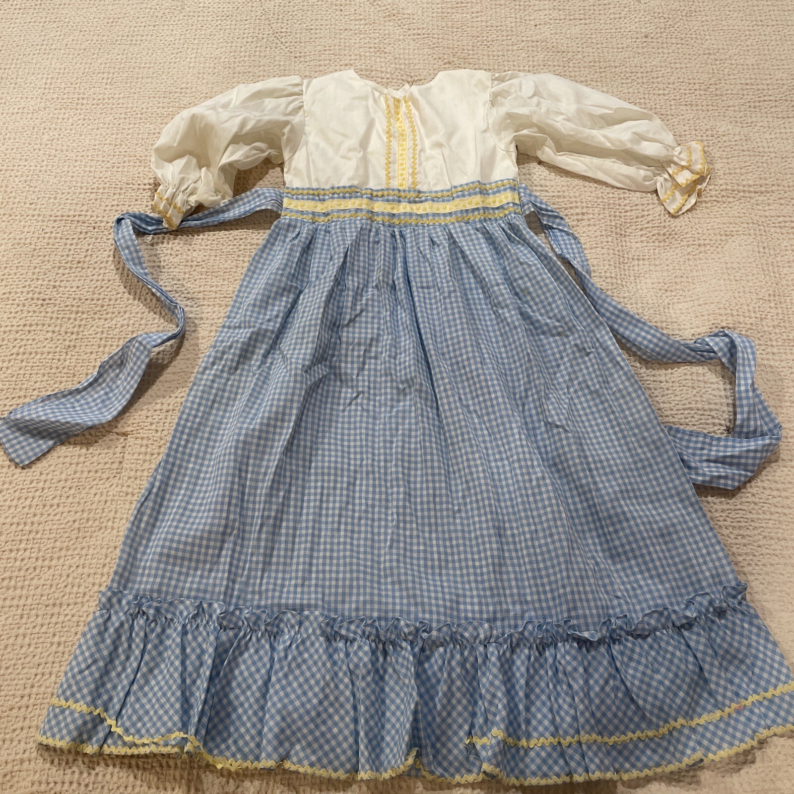 1970’s Martha’s Miniatures Vintage Long Blue And White Gingham Dress SZ 5-6
