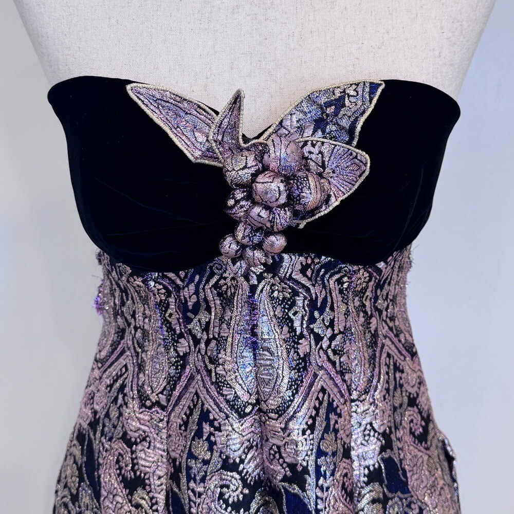 1980s Rare Eugene Alexander Velvet Metallic Gown Dress