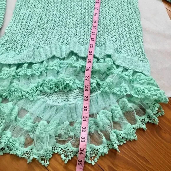 Vintage 80s Knit and Lace Cover Up Pullover Long Top | Size M