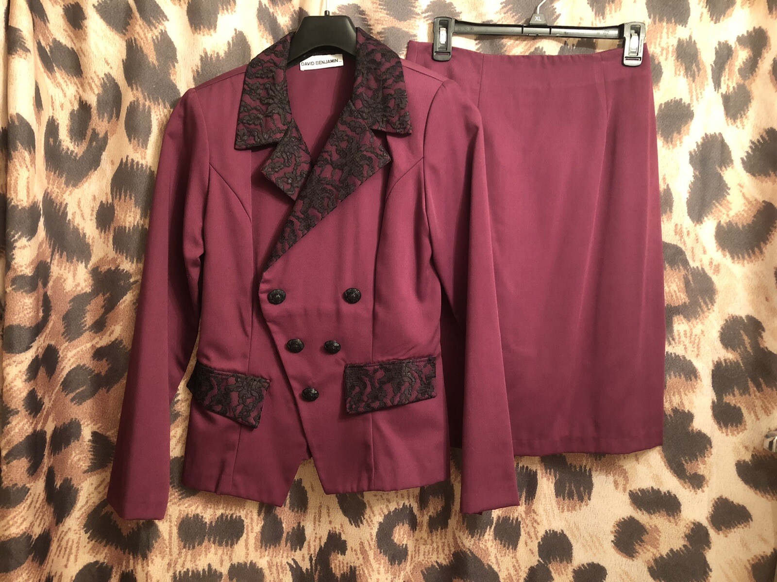 vintage ’90s DAVID BENJAMIN purple Suit JACKET skirt set- size M – black lace