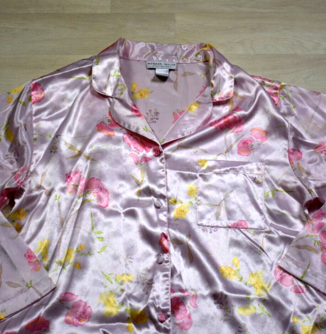 Y2K Morgan Taylor Intimates Satin Night Shirt Nightie VTG 2000s Floral Pink MED