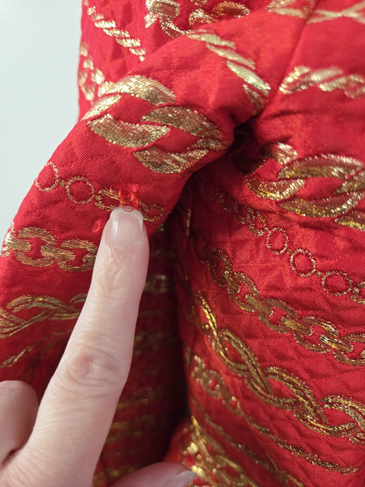 Pauline Trigere Vintage Suit Red & Gold Brocade Quilted Satin Jacket Skirt Saks