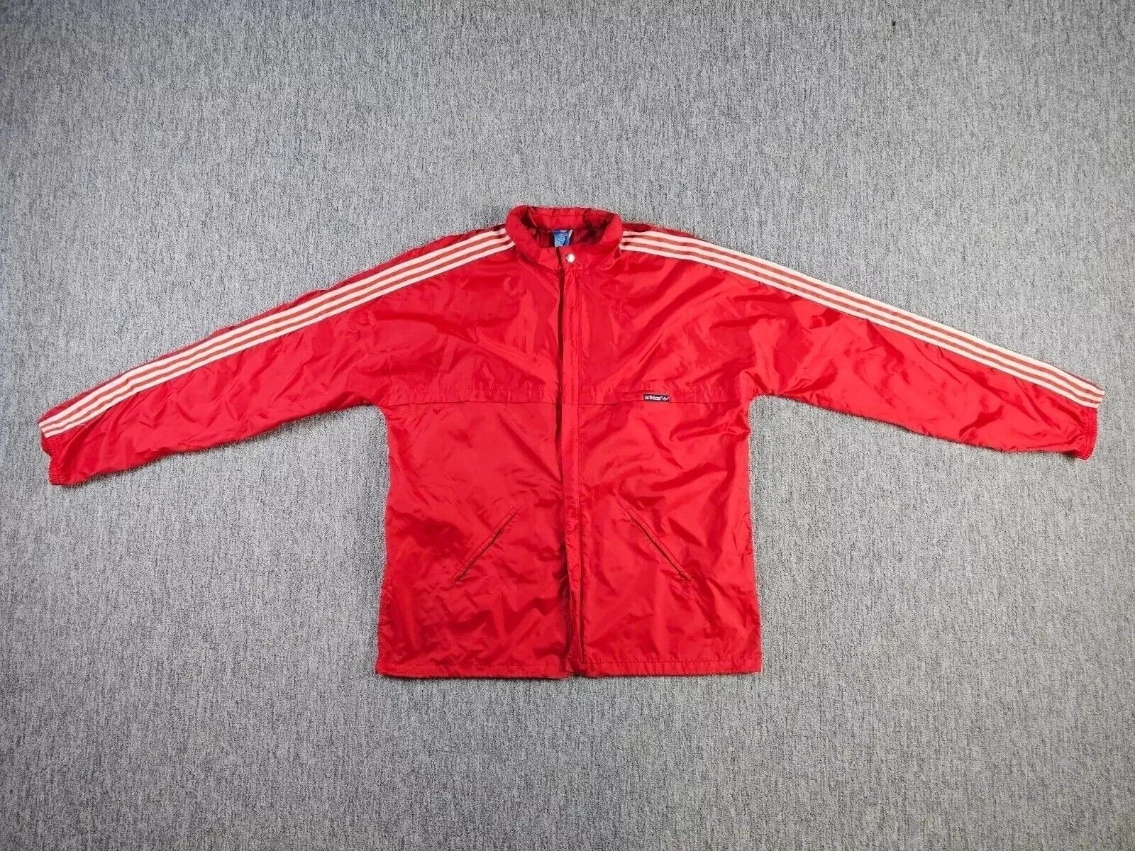 Vintage 80s Adidas Windbreaker Jacket Men’s L Red Nylon Trefoil Logo Retro Zip