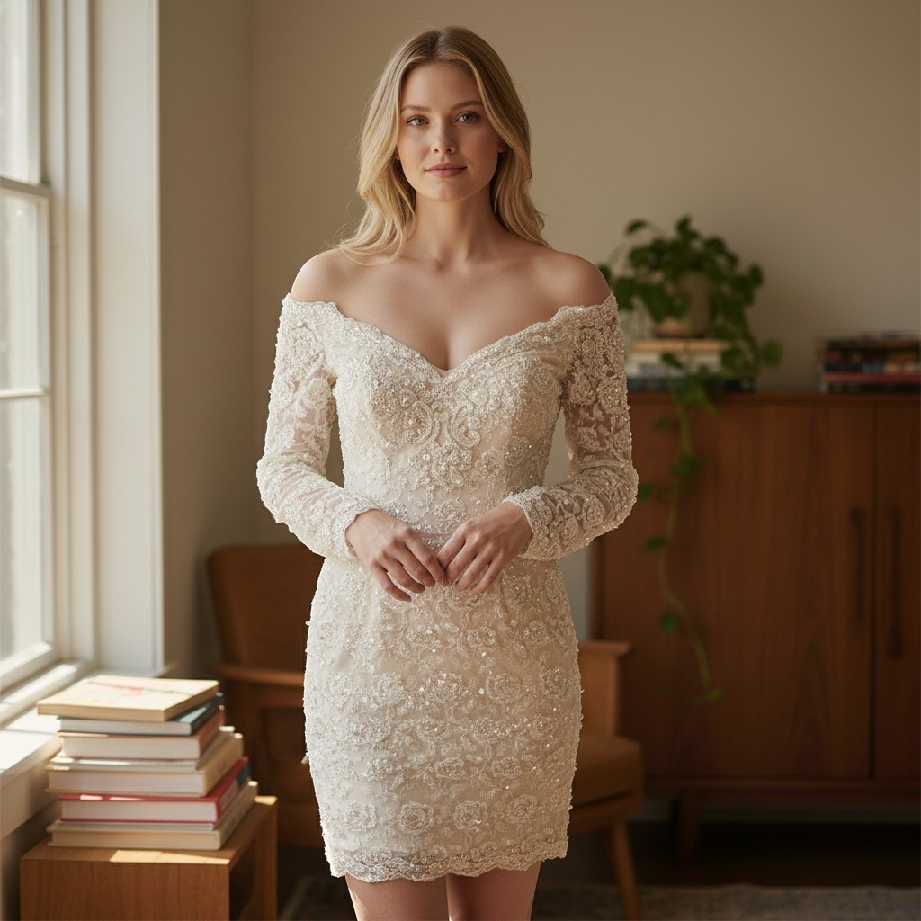 Bridal By Justine VTG Cocktail Bridal Dress Women’s Sz Small Sequined Beaded EUC