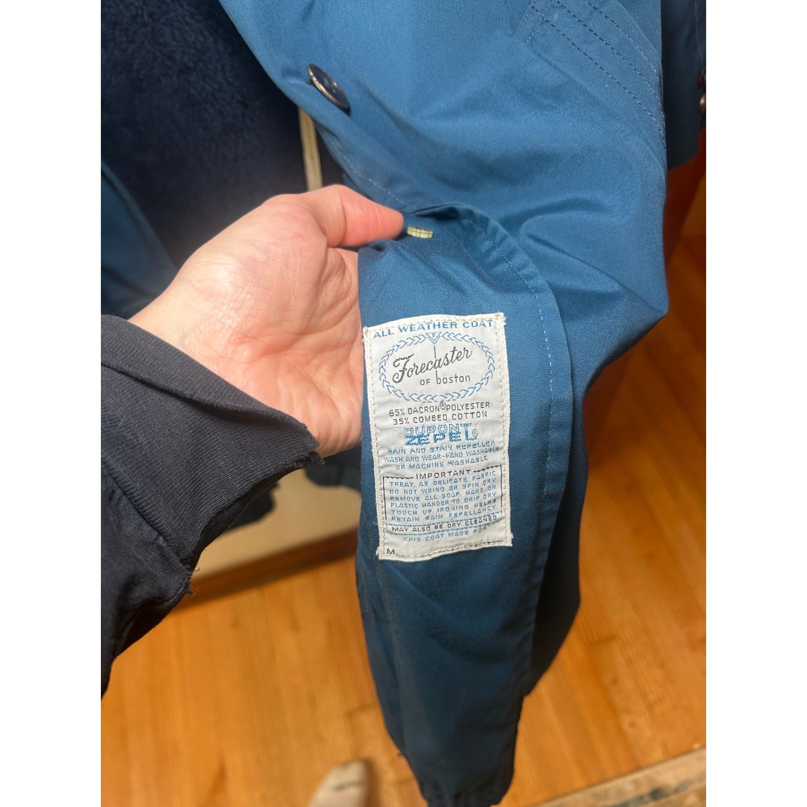 Vintage Forecaster of Boston Teal Blue Trench Coat Removable Faux Fur Lining M