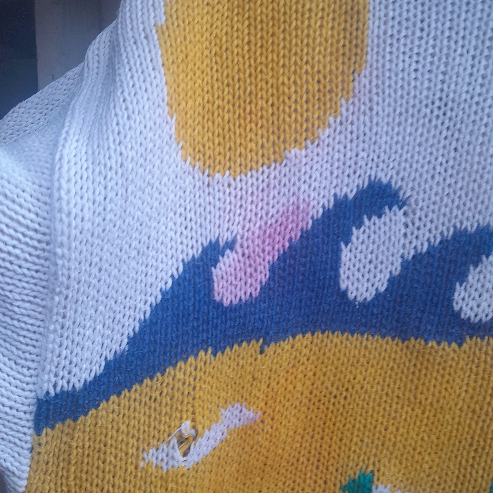 ​Vintage 80s Honors Novelty Knit Sweater, Beach Scene, Intarsia, Sun Ocean Chair