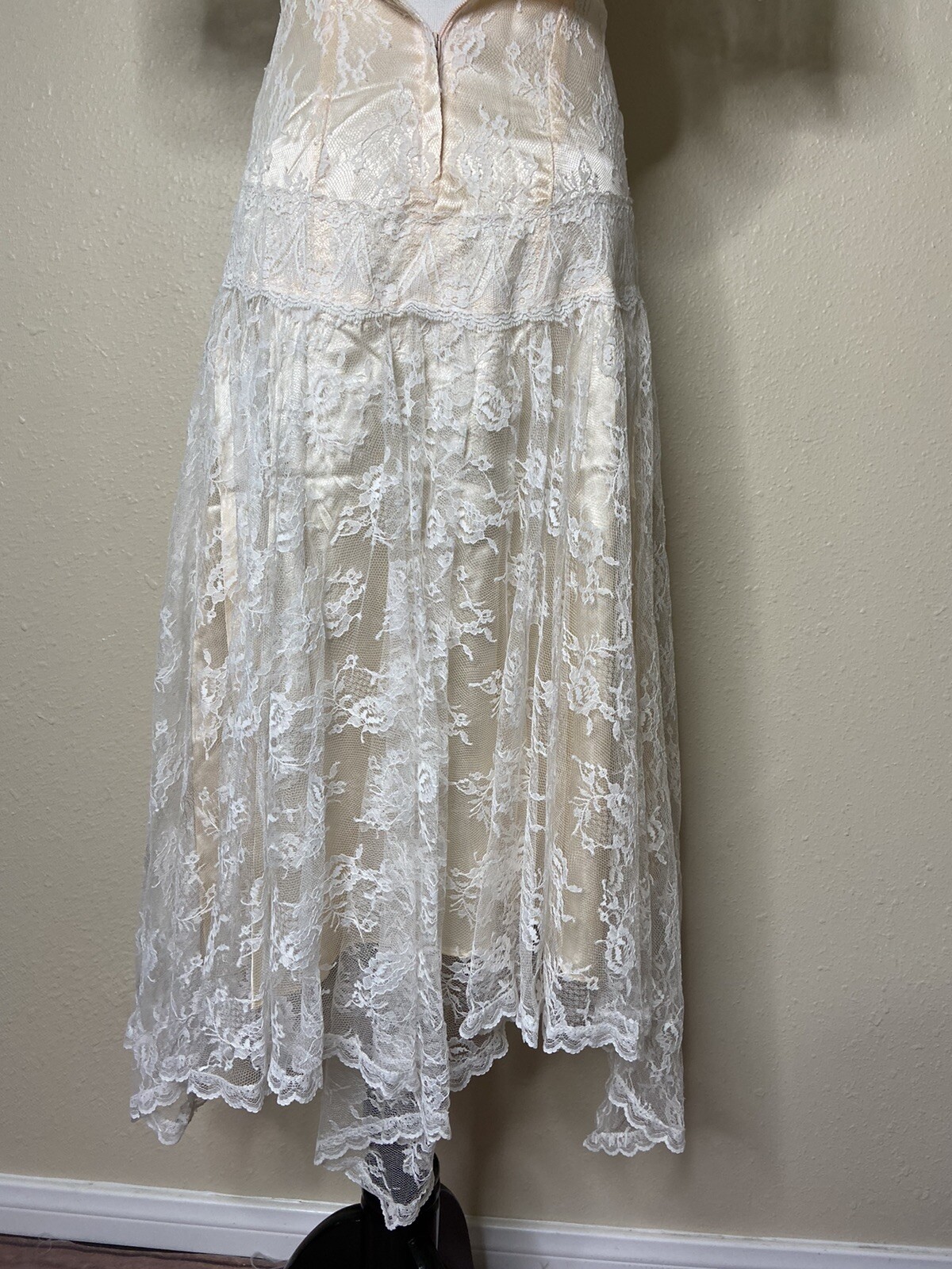 Jessica McClintock Gunne Sax Champagne White Lace Drop Waist Sz 5 Cottagecore