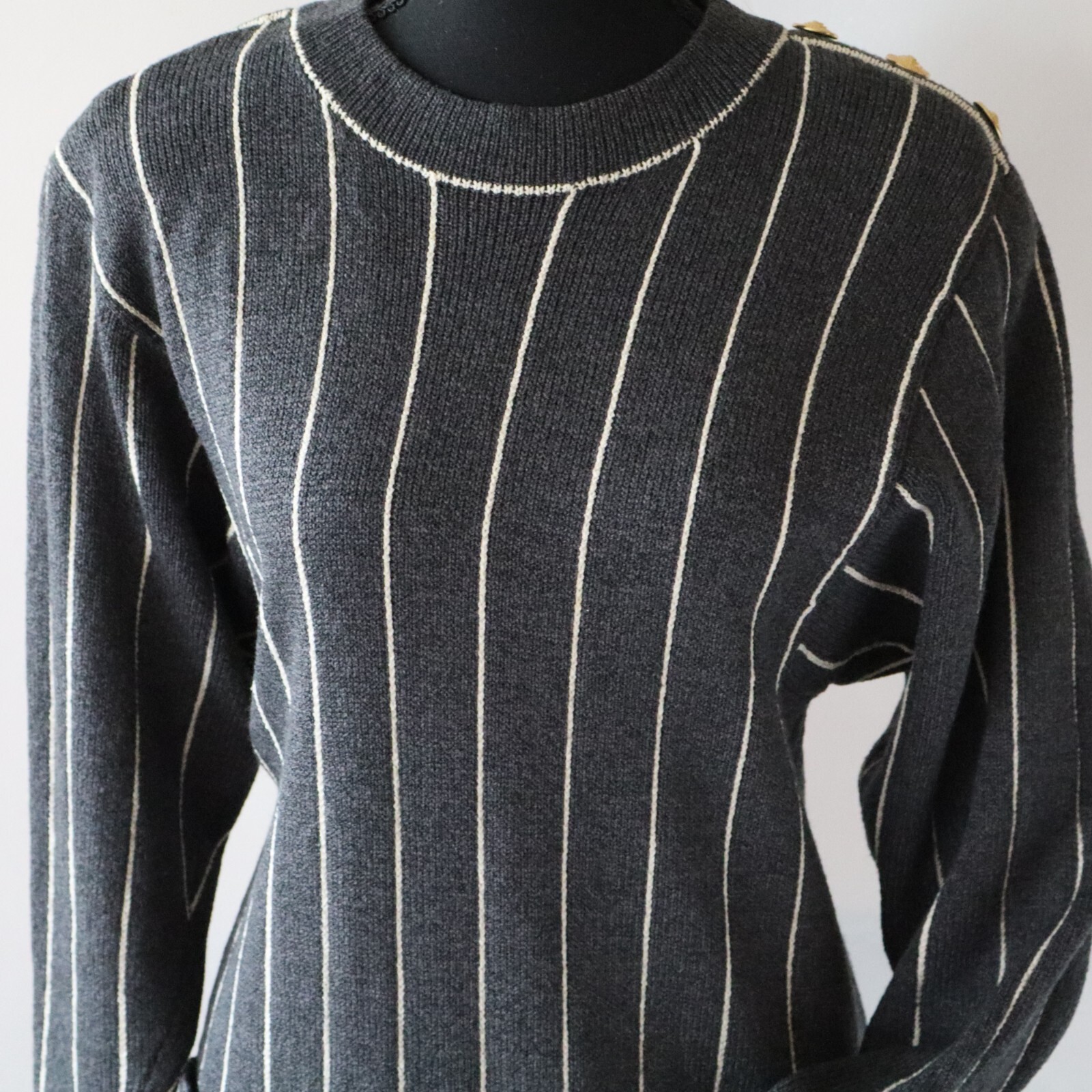 Vtg Don Sayres Wellmore Wool Knit Dress Navy Blue Pinstripe Long Sleeve Sz 10