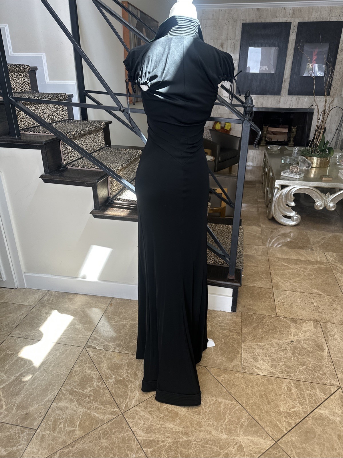 Mariano Toledo VTG Y2K Bias Cut Black & Green Jersey Low Neck Fishtail Gown 2