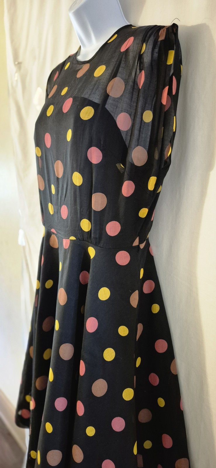 Brielle Creations Original Vintage 50s Dress Polkadots Over Satin Full Skirt