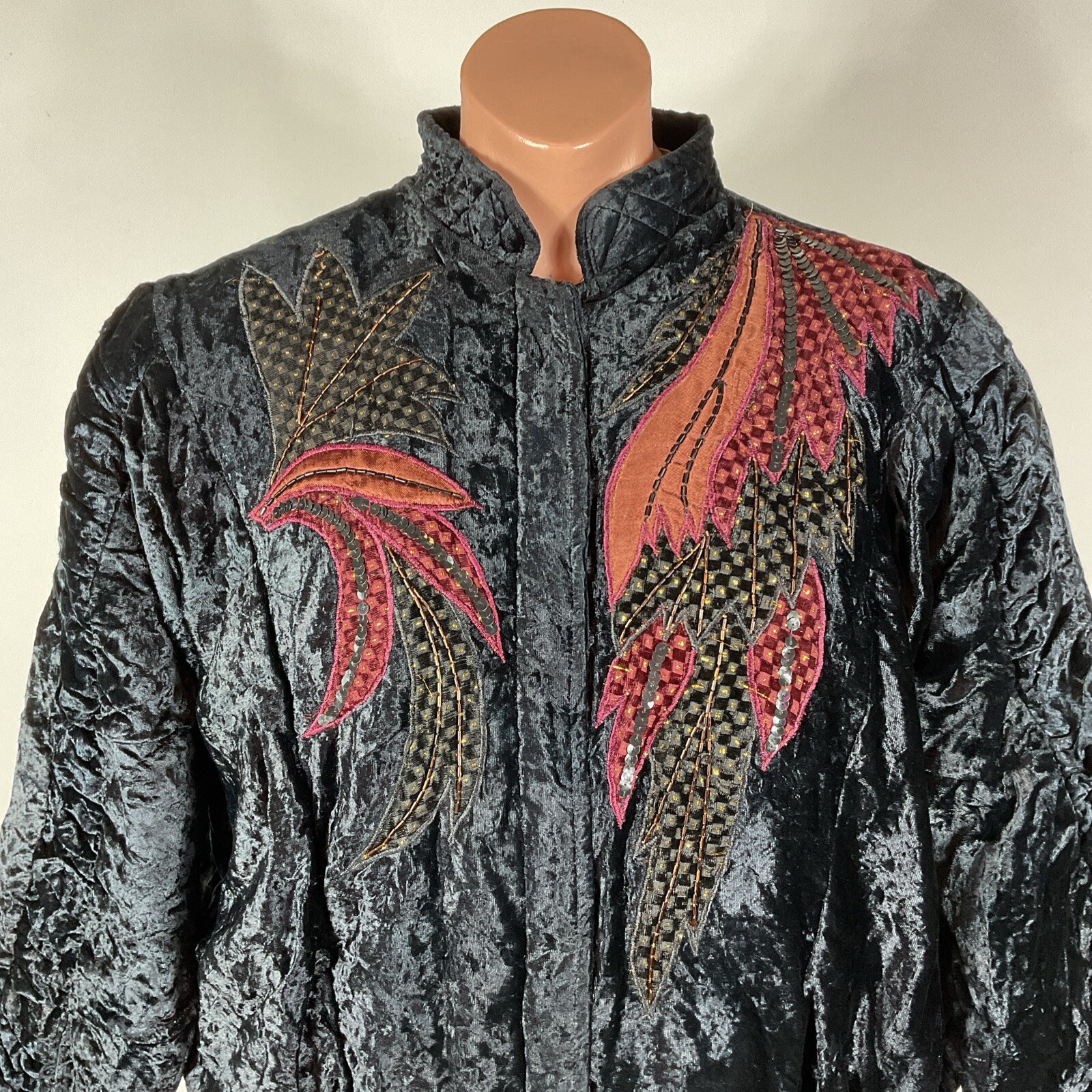 Judith Ann Creations VTG 80s Beaded Sequin quilted crushed velvet bomber jacket