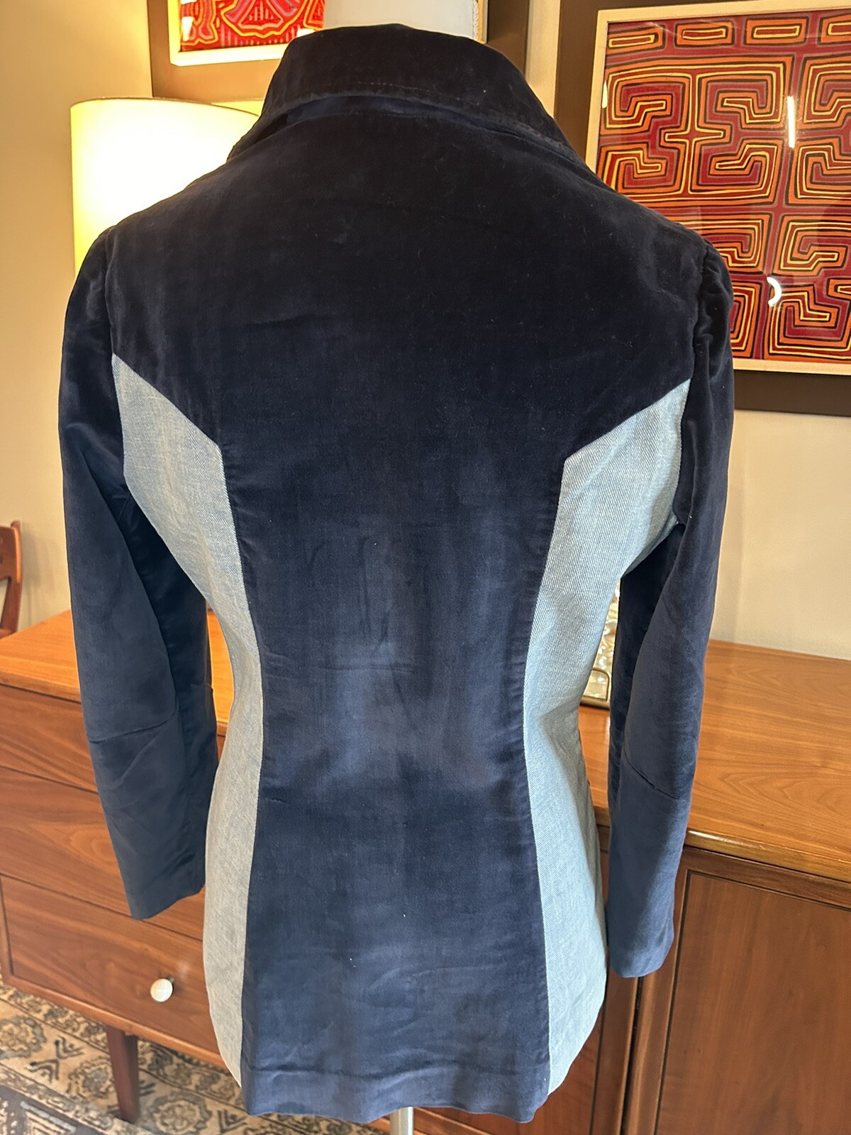 70’s Blazer Jacket Modern Juniors 100% Cotton Velvet & Denim Union Made In USA S