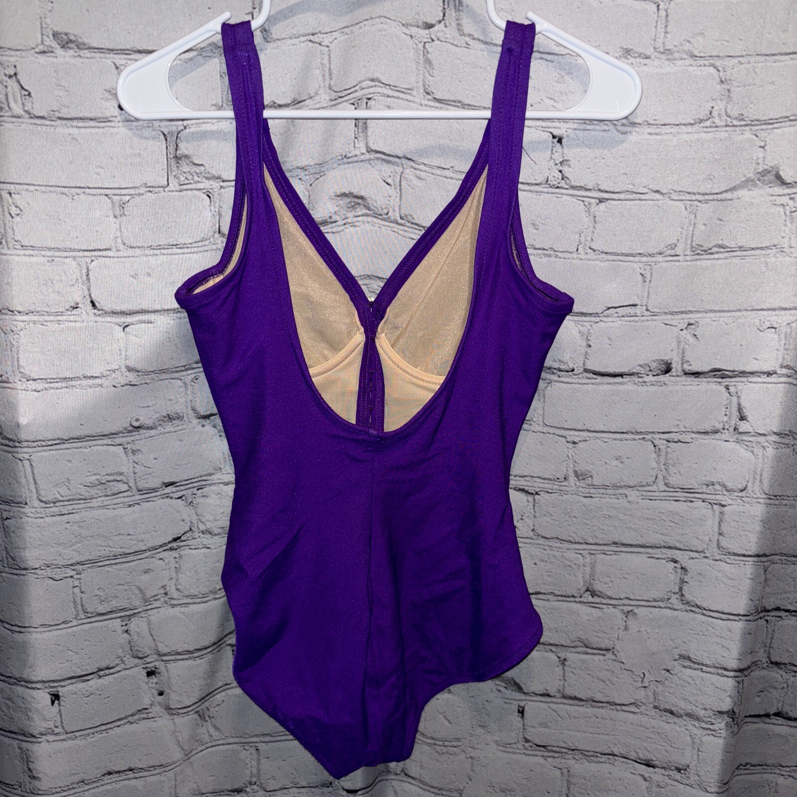 90’s Vintage Solid Ribbed Textured Purple One Piece Bathing Swim Suit Size 8