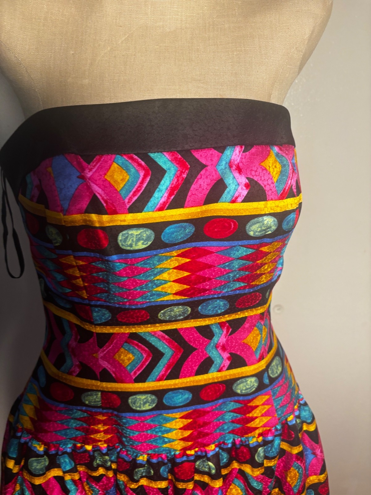 Vintage 80s AJ Bari harlequin geometric planet solarium Silk Cocktail Dress