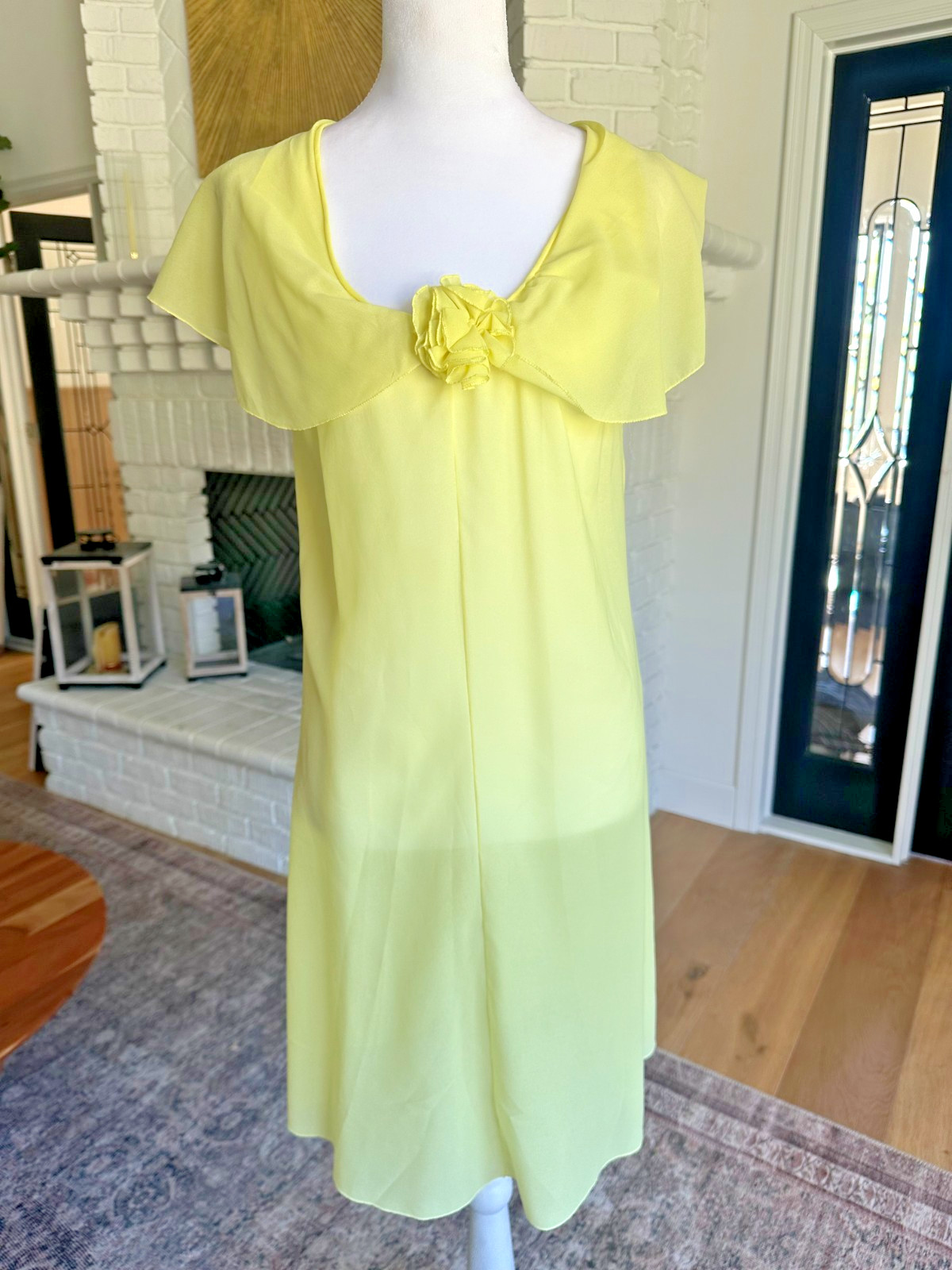 Vintage 70s Lala’s Saks Fifth Avenue Chiffon Nightgown Peignoir Gown Yellow