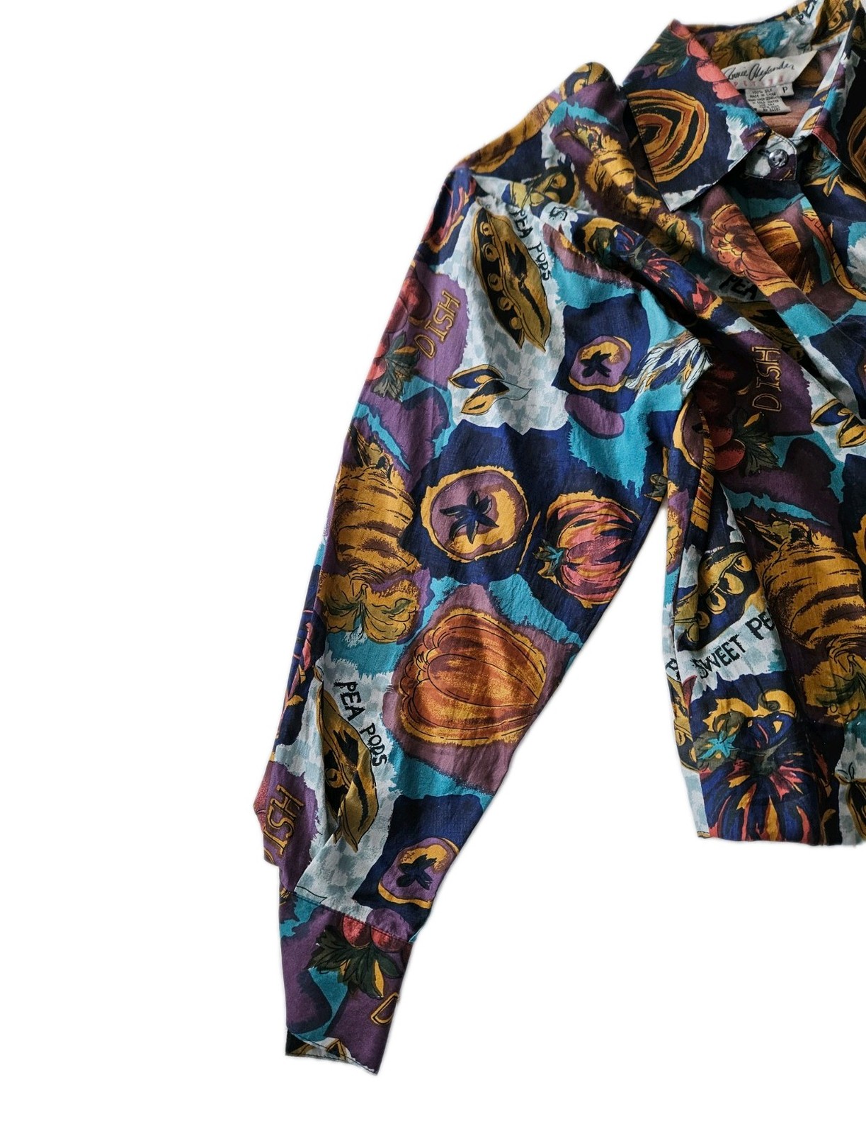 Annie Alexander Petites 100% Silk Blouse Sweet Pea Hidden Buttons Long Sleeves