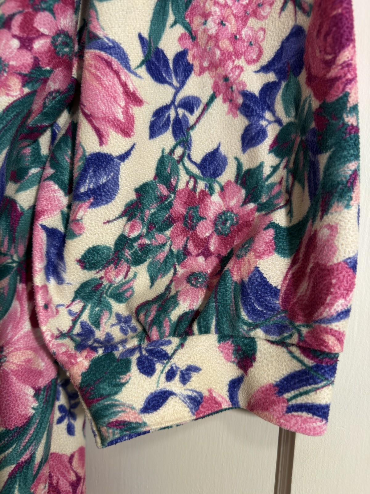 Just For Women 3X 26W 28W Vintage Robe White Multi Floral Long Sleeve Pockets