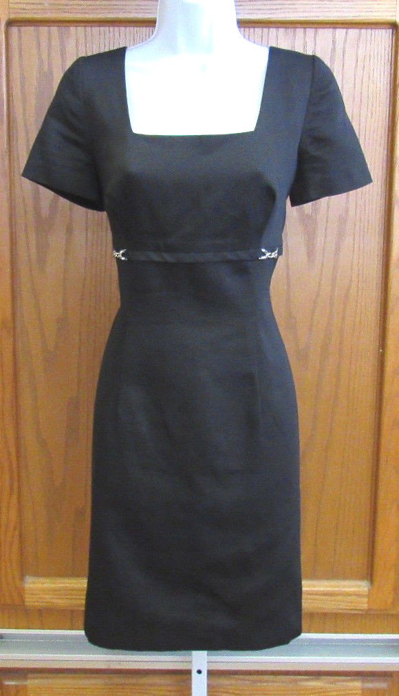 VINTAGE 1990s LAUNDRY BY SHELLI SEGAL BLACK TEXTURED COTTON DRESS SIZE 8 LINED