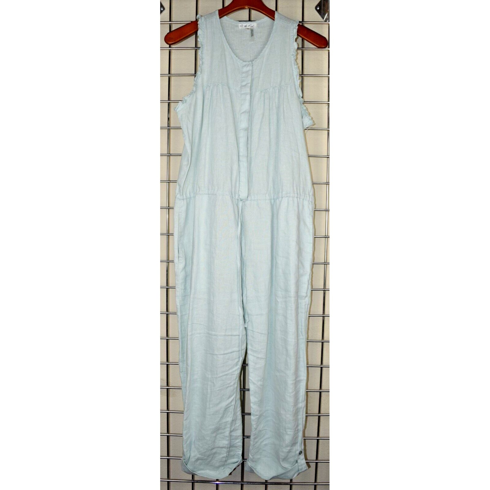 Vintage Linen Jumper Size S/M 90s Pale Green Ruffle Trim Belt Tie Waist Capri