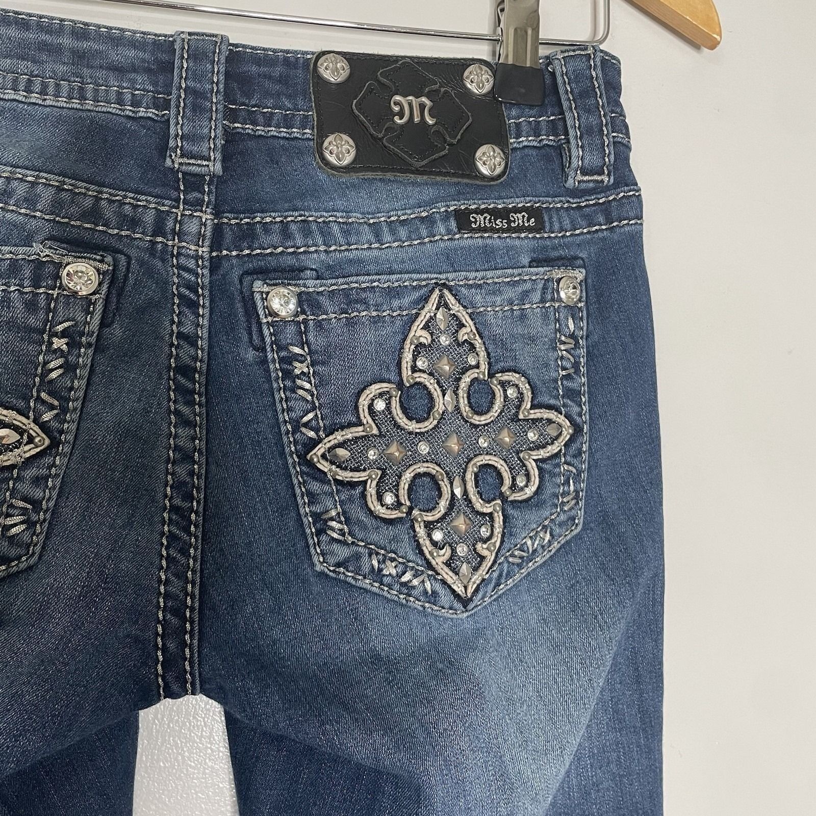 Miss Me Y2K Signature Boot Cut Blue Jeans Embellished Bling Studded Size 26