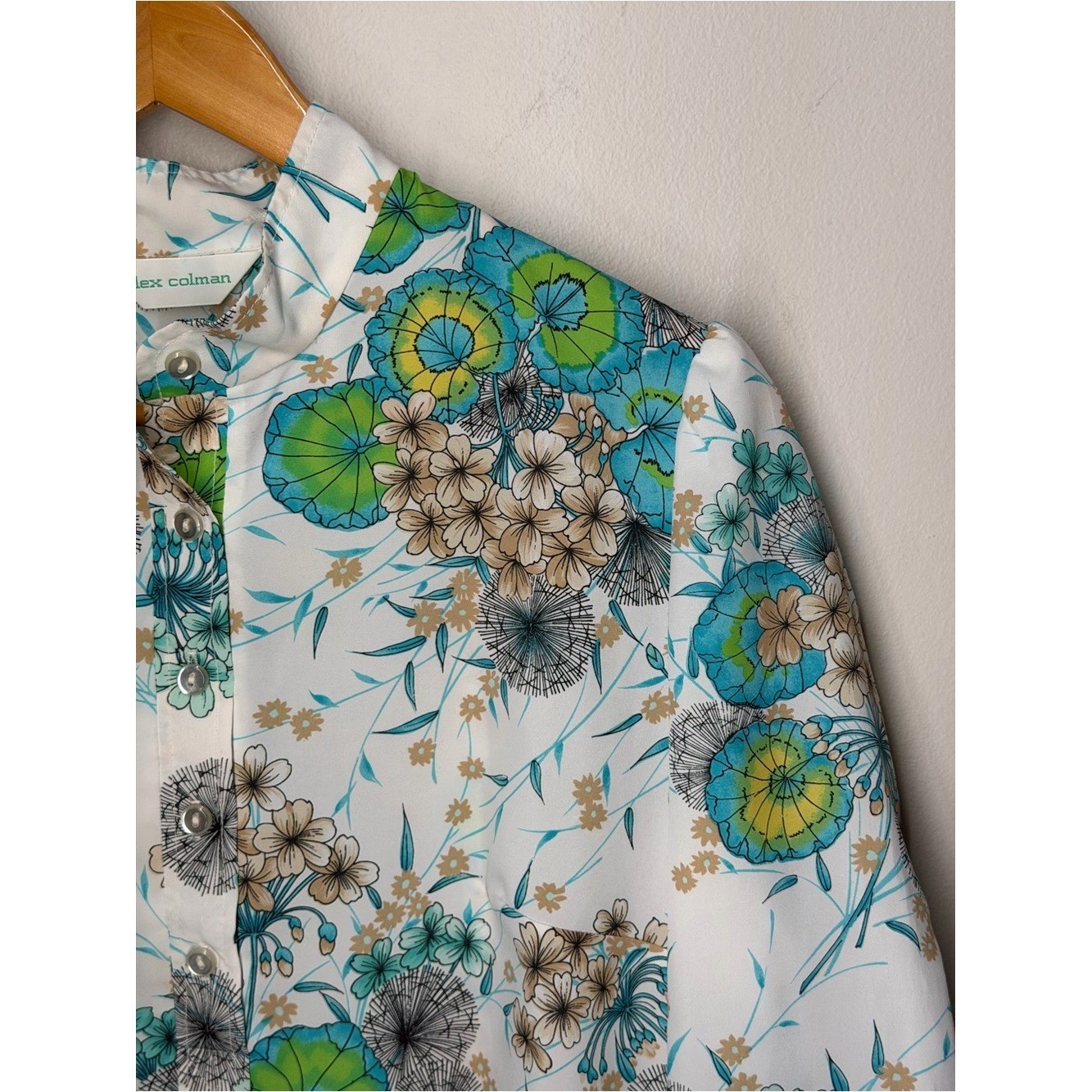 Vintage 70s Alex Colman Floral Mod Tunic Blouse Psychedelic Button Front Top