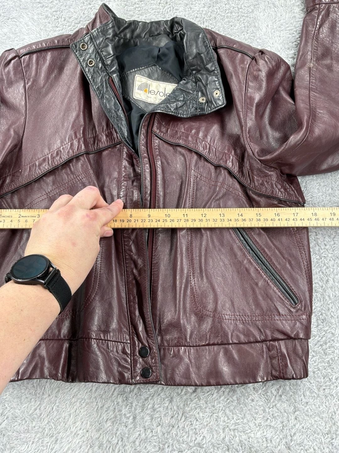 Vintage 80s Lesoleil Burgundy Wine Leather Jacket Size 11/12